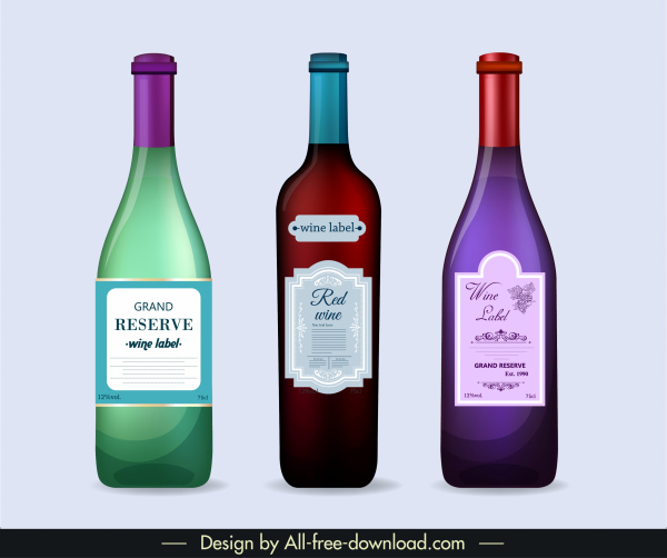 Weinflasche Icons elegante farbige klassische flache Skizze