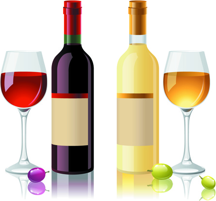 botol anggur dan vektor wineglass set 4