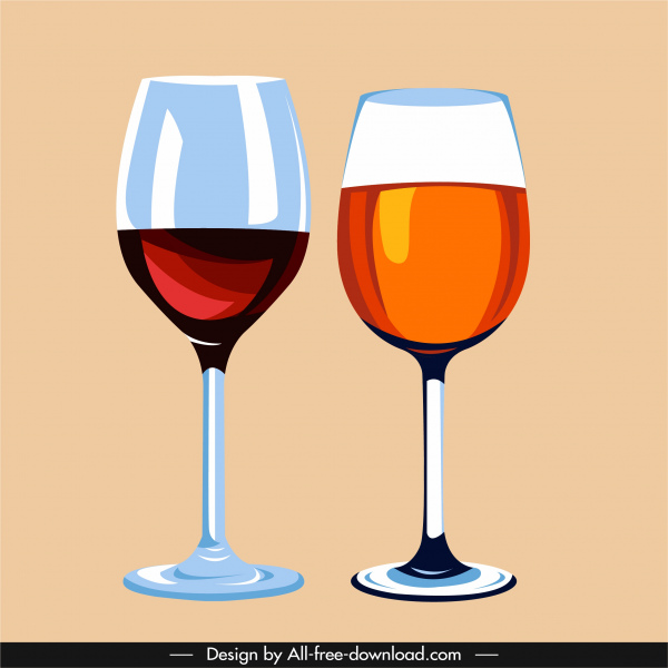 ícones de taça de vinho elegante esboço plano