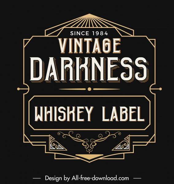 Wein-Label-Dekor-Element dunkel schwarz retro