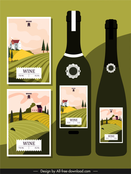 Wein-Label-Vorlagen Feld Landschaft Dekor