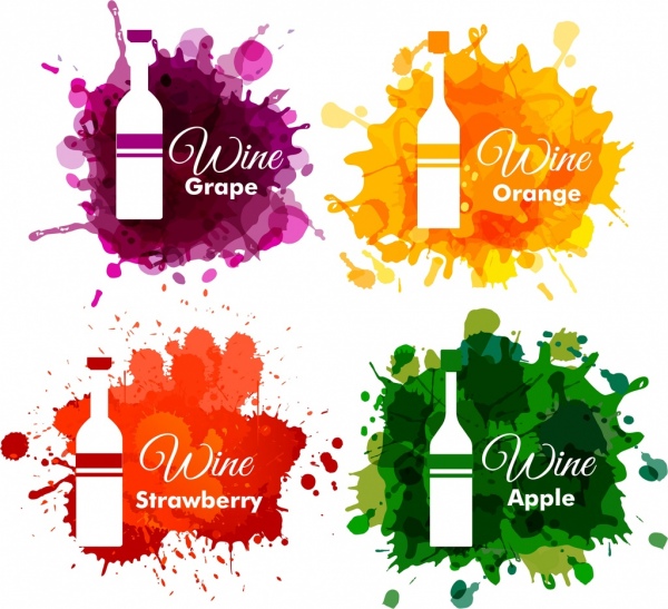 Wine Logo Collection Bottle Design Colorful Grunge Style