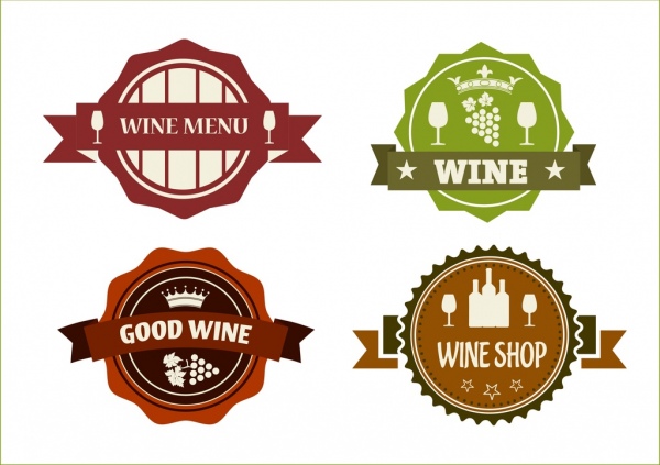 set anggur logo dekorasi pita bergerigi gaya klasik