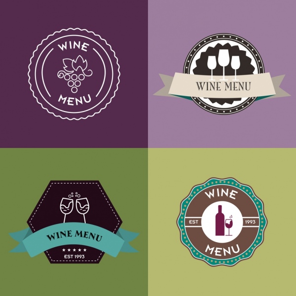 Wein-Logo setzt verschiedene Kreis Stile flache Dekoration
