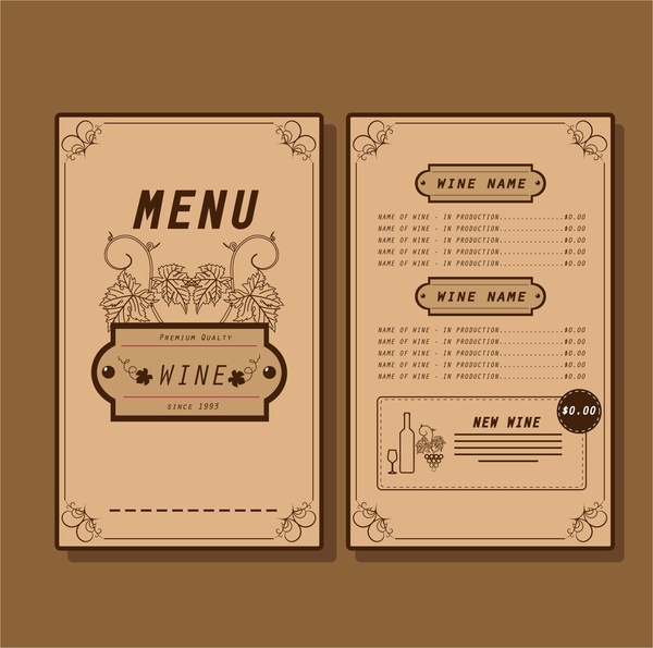 酒的菜单模板的传统设计背景