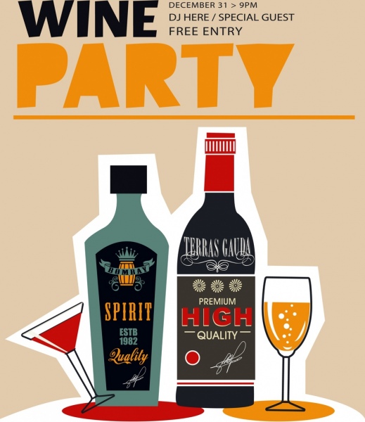 festa do vinho bandeira garrafa vidro ícones design clássico