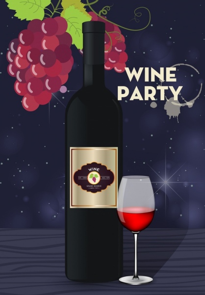 partito bandiera multicolore bottiglia di vetro di vino d'uva icone