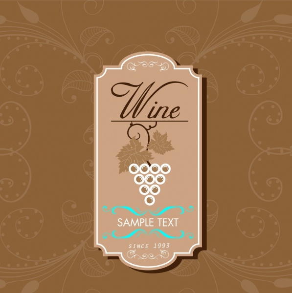 anggur tag gaya retro desain cokelat vertikal