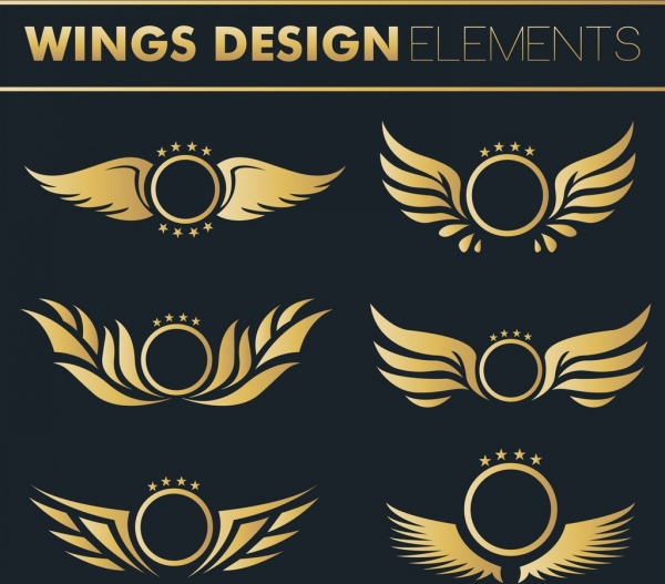 Flügel-design Elemente glänzend gelben flachen Dekor