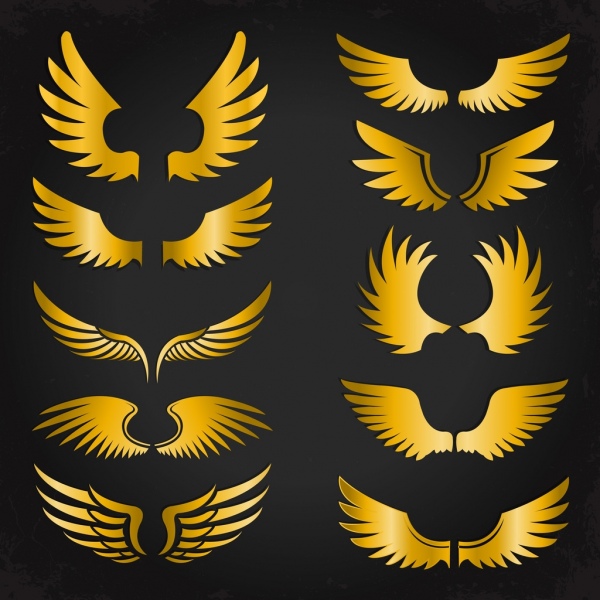 Коллекция икон крылья блестящие желтые различные формы