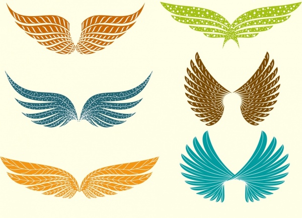 翅膀圖標收集各種鮮豔的裝潢