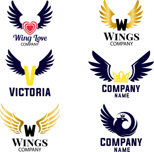 คอลเลกชัน logotypes ปีกต่าง ๆ แบนออก