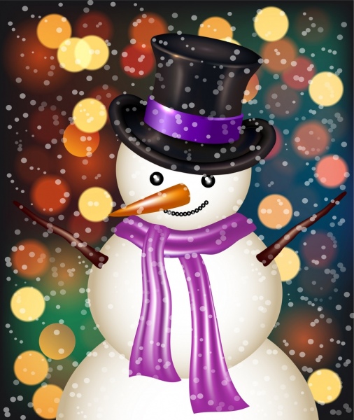 Зимний фон Снеговик значок блестящие красочные Боке декор