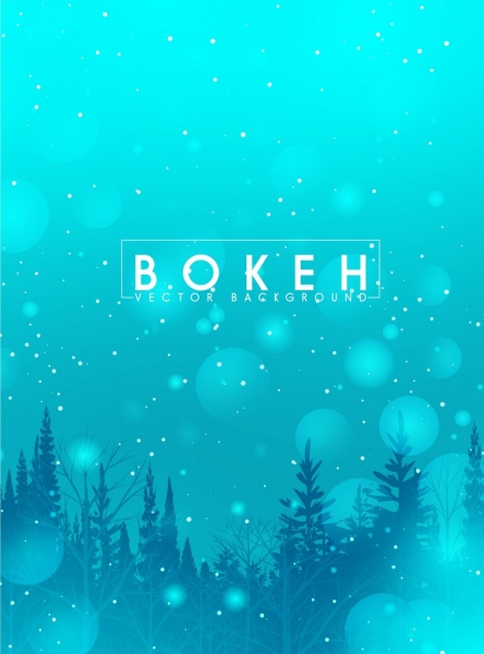 Inverno azul base abeto árvores ícones bokeh decoração
