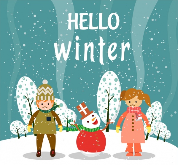 dekorasi musim dingin latar belakang kartun klasik cara manusia salju