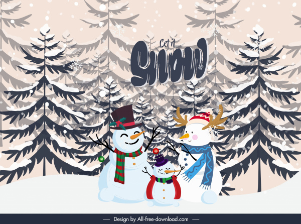 invierno fondo lindo stylized snowman decoración de abeto
