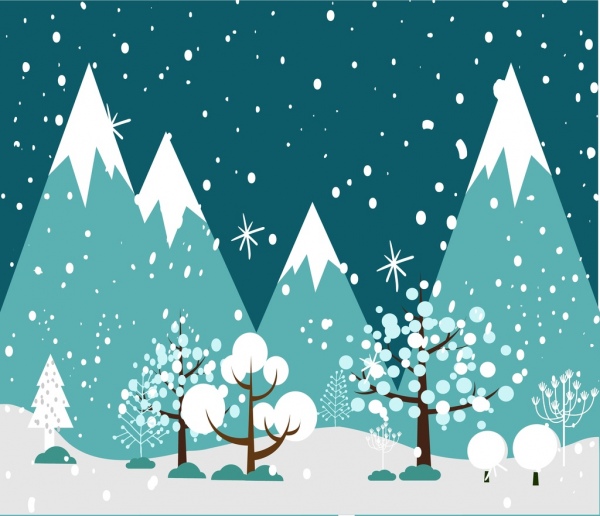 Зимний фон Падающие снег деревья орнамент