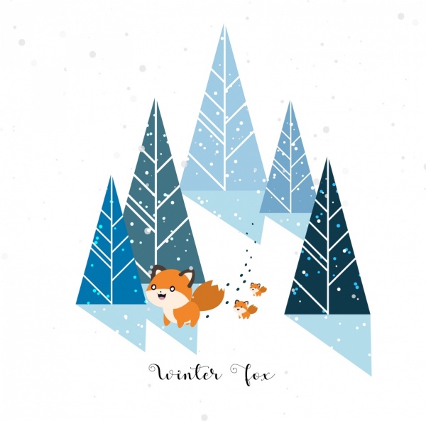 decoração de ícones de árvore de neve inverno fundo de raposa