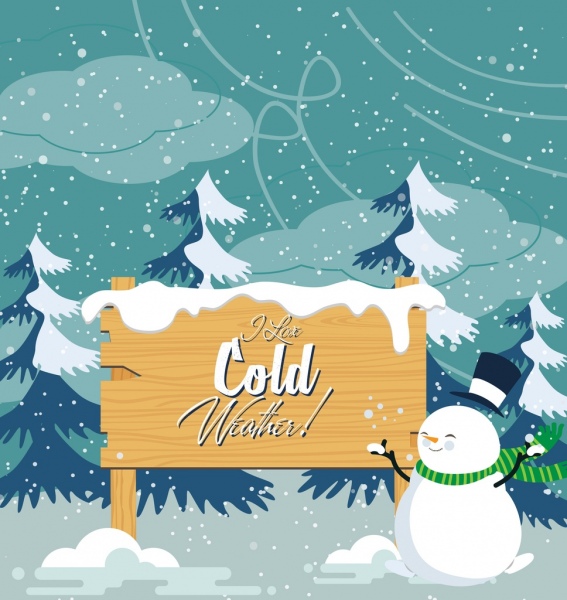 Зимний фон снег стилизованные снеговик цветные мультфильм иконки