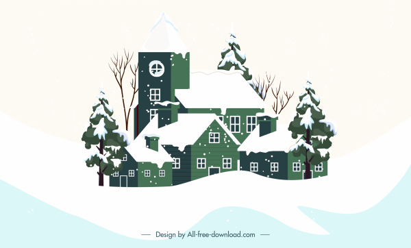 boceto de casas de nevadas de fondo de invierno