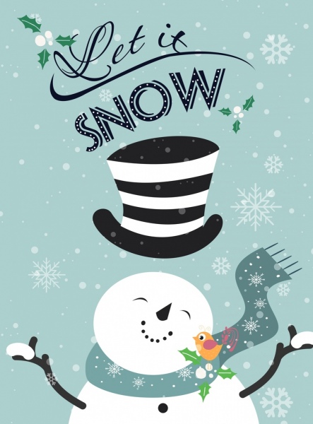 冬天的雪人雪花圖標背景鳥書法裝潢