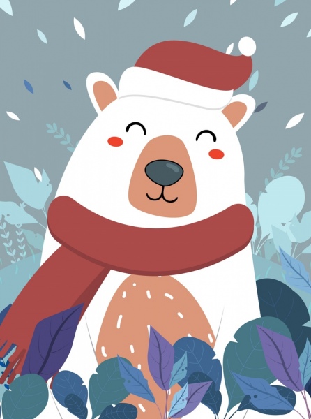 겨울 배경 양식에 일치시키는 곰 아이콘 다채로운 장식