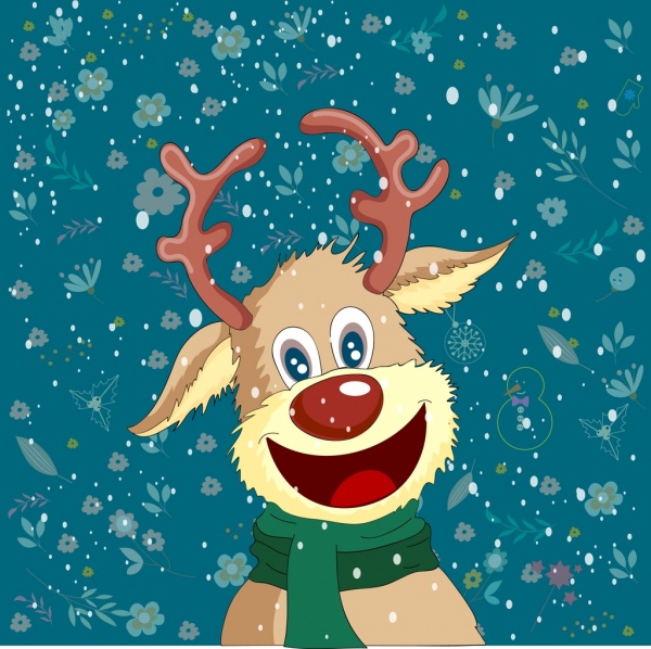 Зимний фон стилизованный олень иконы мультипликационный персонаж