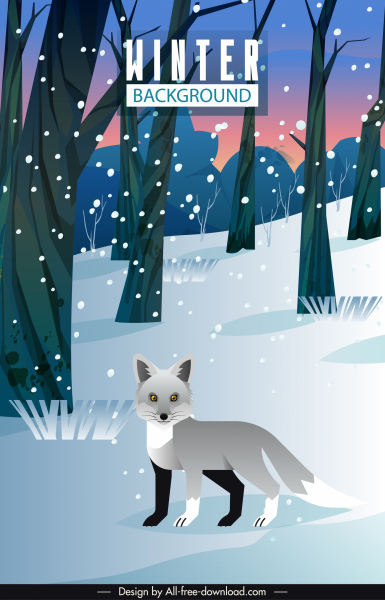 invierno plantilla de fondo fox bosque boceto diseño de dibujos animados