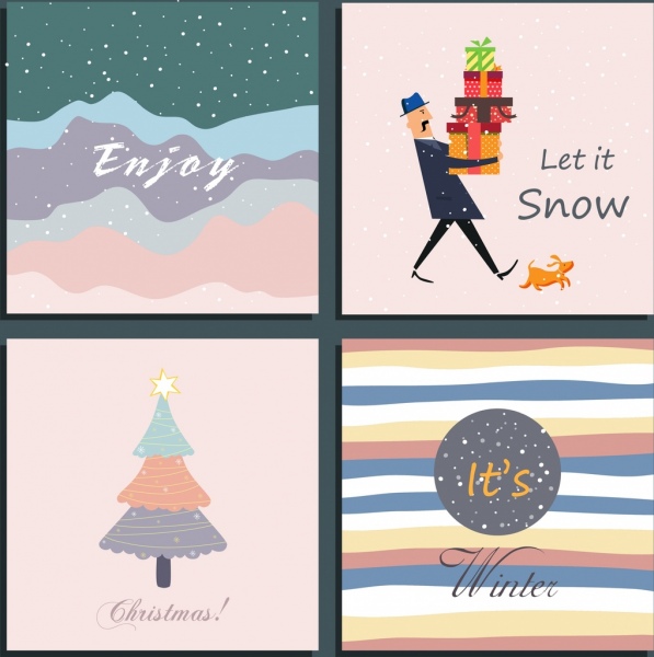 template latar belakang musim dingin hadiah hujan salju pohon cemara ikon