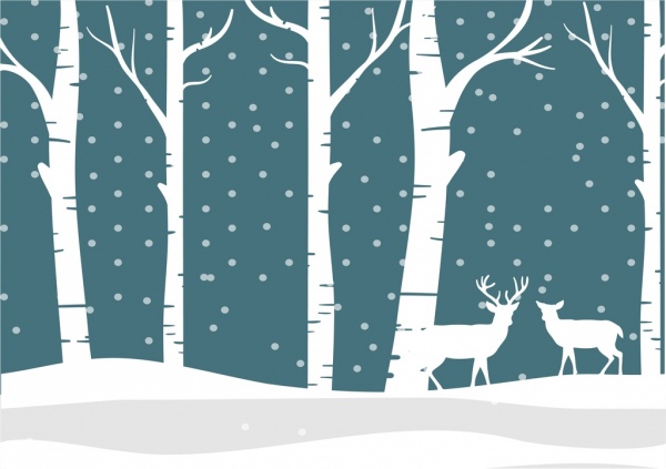 rena de silhueta de fundo branco inverno árvores nevado ornamento
