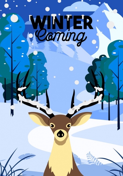 Bannière d’hiver renne chute de neige icônes décor
