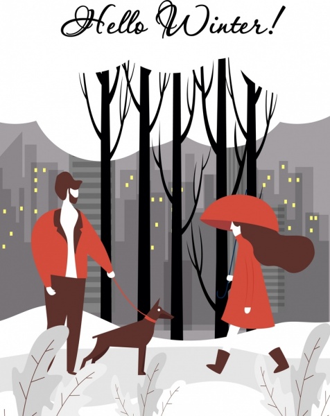 Winter Banner Urban Lifestyle Snowy Landscape Cartoon Design-vector  Banner-free Vector Free Download