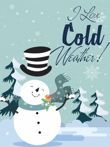 Inverno cartão boneco de neve ícone bonito design modelo