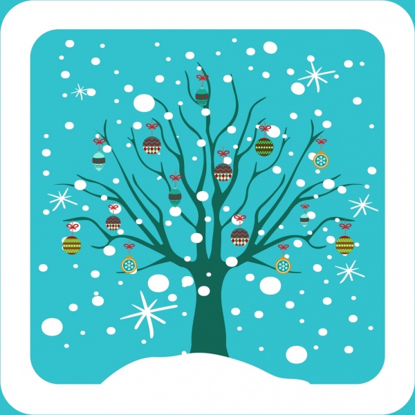 musim dingin latar belakang berwarna pohon Natal dan pernak-pernik dekorasi