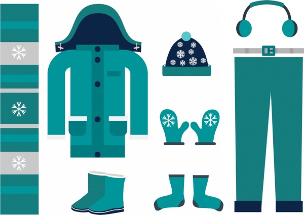 Icone dei vestiti invernali design elemento blu