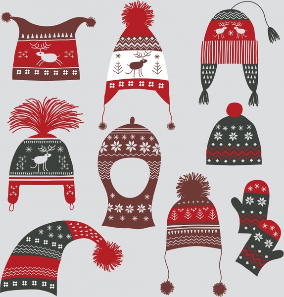 Winter Design Elements Classic Woolen Hat Gloves Sketch Winter Design Elements Classic Woolen Hat Gloves Sketch