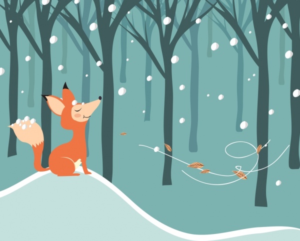 invierno fox nieve viento iconos dibujos animados diseño de dibujo