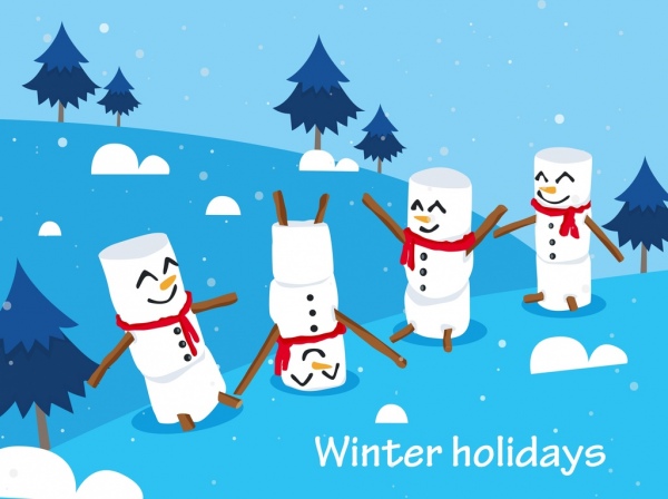 férias de inverno fundo bonito boneco de neve ícones decoração