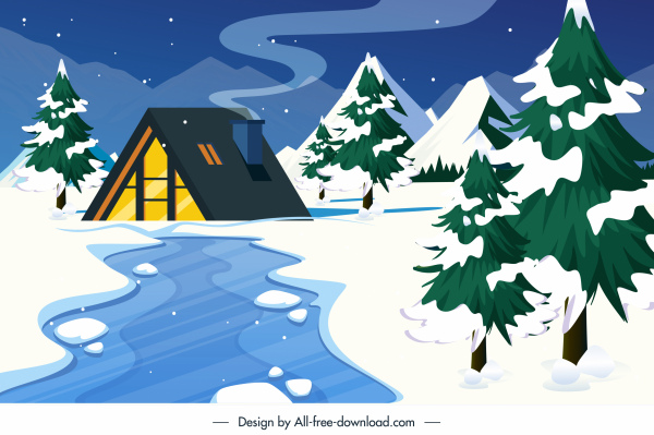 fundo paisagístico inverno casa de neve cena montanha