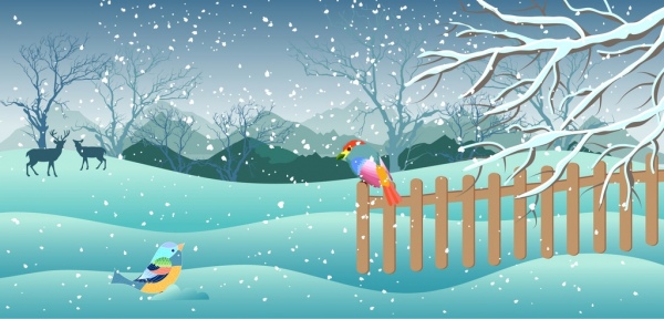 diseño de dibujos animados de invierno pintura nieve aves Reno los iconos