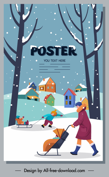 Winter Poster Outdoor Activities Sketch Cartoon Design-vector Cartoon-free  Vector Free Download