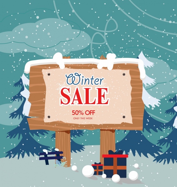 Зимние продажи плакат Деревянная вывеска снегопад иконы декор