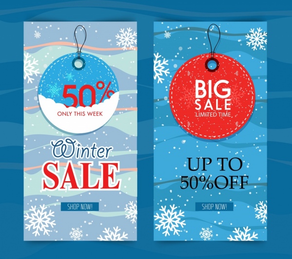 Inverno cartazes vendas flocos de neve etiquetas decoração design vertical
