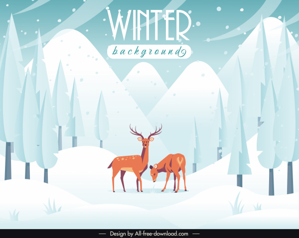 sketsa rusa hutan latar belakang pemandangan musim dingin