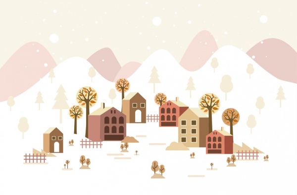 musim dingin adegan latar belakang rumah pohon salju putih ikon