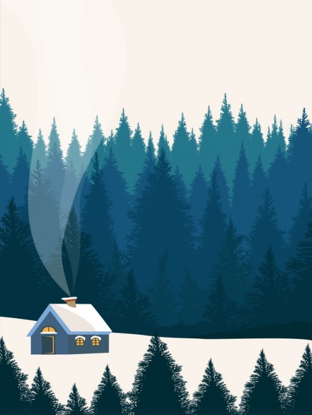 Winter Scene Painting Outdoor Snowy Landscape Cartoon Design-vector Cartoon-free  Vector Free Download