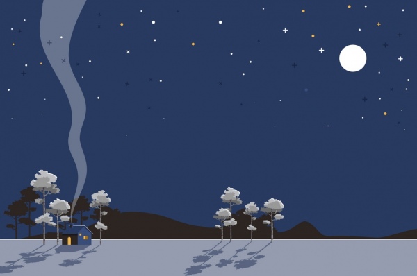 escena de invierno pintura terreno cubierto de nieve los iconos de la luz de la luna