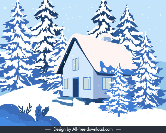 kış manzarası arka plan klasik kır evi karlı ağaçlar kroki