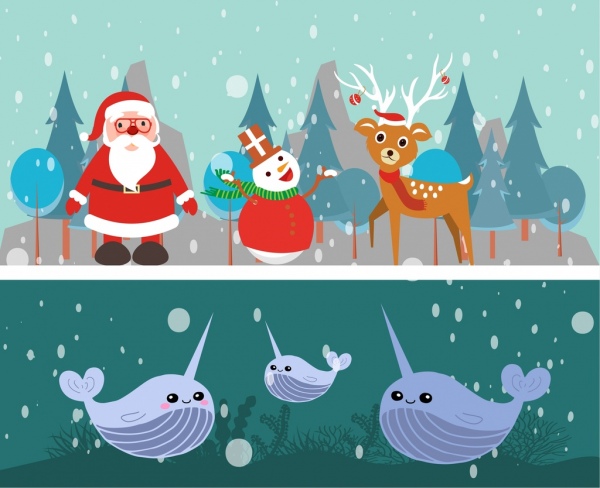 겨울 테마 크리스마스와 잠수함 장식 디자인