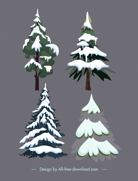 árboles de invierno iconos decoración nevada boceto clásico